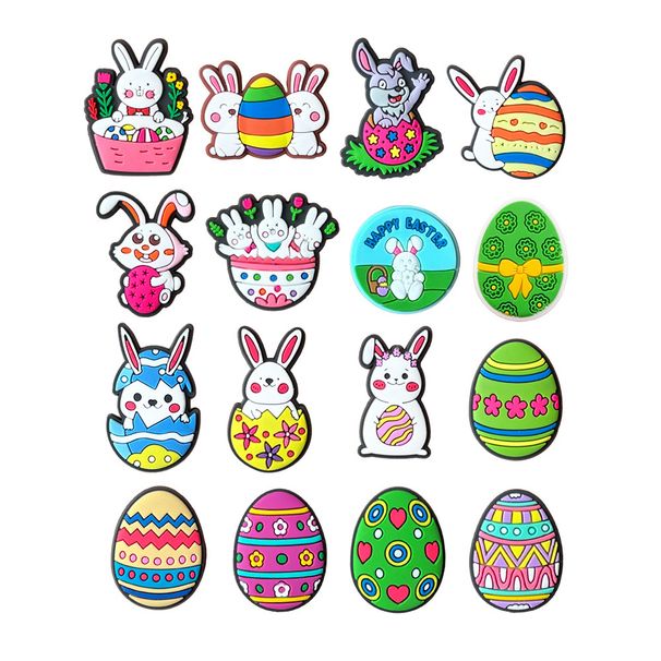 16 Set Of Easter Cute Bunny Shoes Buckle Shoes Flower PVC Soft Rubber Shoes Accessories Accessories_viptrois.com