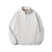 Men's Heavyweight Textured Half-Zip Stand Collar Sweatshirt – 390g Thickened Relaxed Fit Pullover For Autumn & Winter (Minimalist Style)_viptrois.com