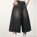 Men's Clothing Niche All Match Retro Distressed Blue Loose Straight Wide Leg Cropped Pants Drape Denim Shorts_viptrois.com