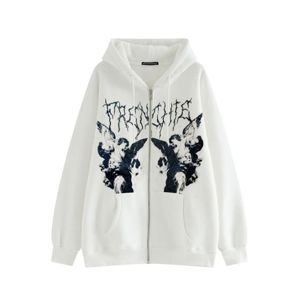 2021 New Trendy Street Style Loose Hooded Sweatshirt Dark Print Jacket Fleece Winter Coat With Zipper_viptrois.com