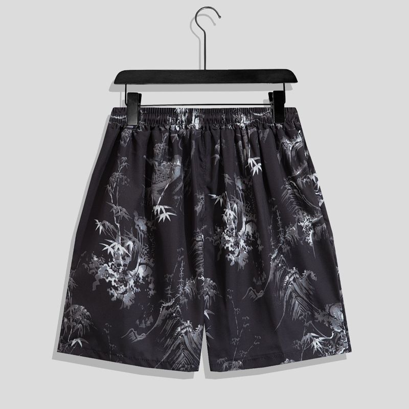 Men's Clothing Men's Summer Casual Beach Pants With Large Pants And Floral Shorts, Loose And Sporty, Thin Ice Silk Quick Drying Shorts_viptrois.com