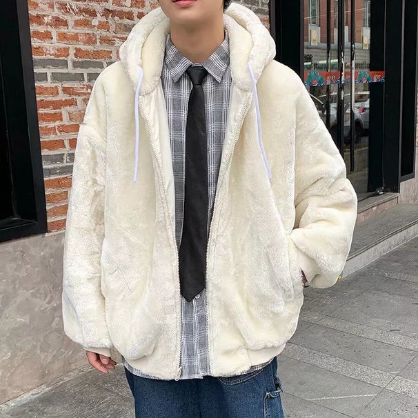 Men's New Fashion Harajuku Style Winter Solid Color Cotton Jacket Student Design Double-Sided Korean Version Coat Trendy_viptrois.com