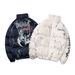 Men's Clothing Club American style dark bear graffiti print loose cotton jacket high street hip hop couple bread coat_viptrois.com