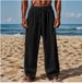 Men's Clothing Cotton And Linen Casual Trousers Solid Color Drawstring Elastic Waist Daily Leisure Breathable_viptrois.com