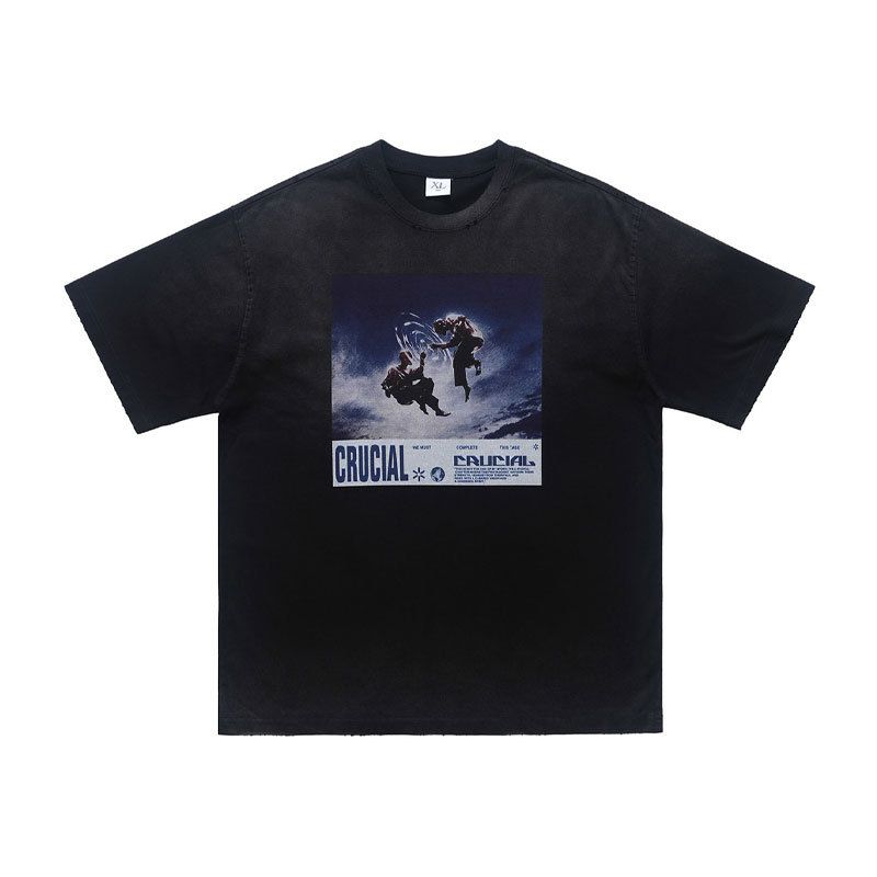 American-syle High Disressed Spray-pained Gradien Niche Shor-sleeve Men's Summer Rendy Sree Design_viptrois.com