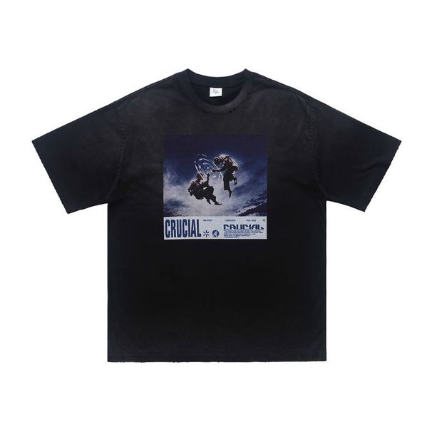 American-syle High Disressed Spray-pained Gradien Niche Shor-sleeve Men's Summer Rendy Sree Design_viptrois.com