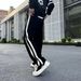 Men's Casual Straight-Leg Jogger Pants With Adjustable Drawstring, Striped Design, Comfortable & Breathable Polyester Blend For Teens & Young Adults_viptrois.com