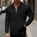 Men’s Heavyweight Waffle-Knit Cardigan Jacket – Zippered Pockets & Lapel Collar (Black/White/Blue/Khaki, S-XXXL)_viptrois.com
