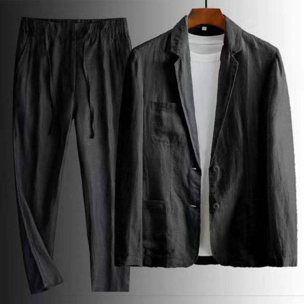 Men's Clothing 2026 New Simple Casual Linen Suit For Men Spring And Summer Thin Style Youth Korean Style Fashion Summer Loose Handsome Two-Piece Suit_viptrois.com