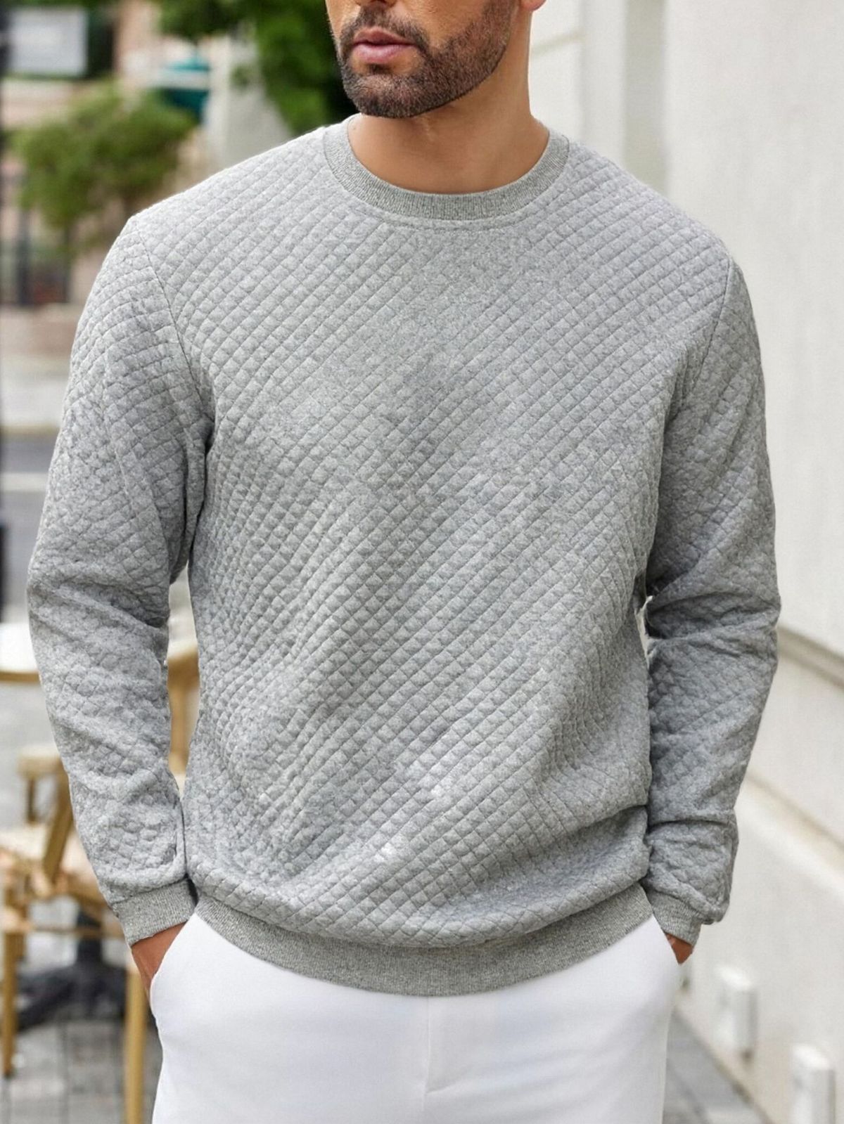 Waffle-Knit Pullover Sweatshirt – Unisex Oversized Crewneck Long Sleeve Top – Thickened Polyester Casual Wear For Autumn_viptrois.com