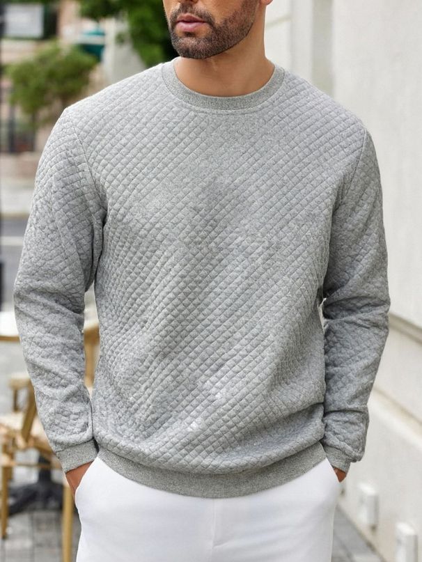 Waffle-Knit Pullover Sweatshirt – Unisex Oversized Crewneck Long Sleeve Top – Thickened Polyester Casual Wear For Autumn_viptrois.com