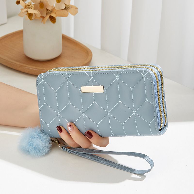 Women's Diamond Embroidery Long Wallet - Glitter Wristlet Clutch With Double Zipper & Multi-Card Slots (Elegant Solid Color Purse For Women)_viptrois.com