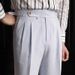 Men's Summer Seersucker Paris Button Naples Blue Striped High Waist Straight Leg British Casual Trousers_viptrois.com