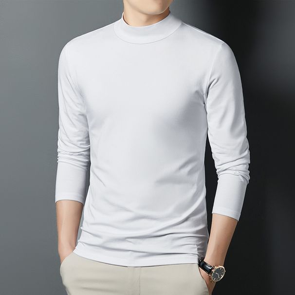 Men's Long Sleeved T-Shirt, Half High Cotton Inner Layer, Base Coat, Mid Neck, Autumn And Winter Underwear Top_viptrois.com