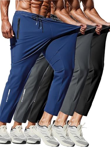 3-Pack Men's Quick-Dry Sports Suitable For Running And Gym Training - Lightweight Stretch Jogging Pants With Zipper_viptrois.com