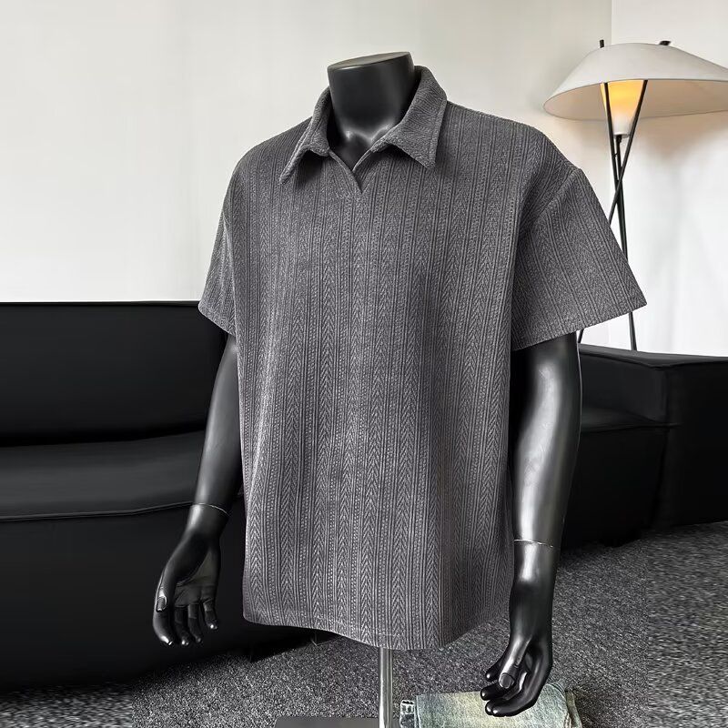 Men's Clothing Dark Gray Wheat Ear Texture Short Sleeved T Shirt Men's Summer Polo Shirt Retro Half Sleeved Top Men_viptrois.com