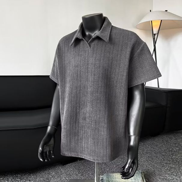 Men's Clothing Dark Gray Wheat Ear Texture Short Sleeved T Shirt Men's Summer Polo Shirt Retro Half Sleeved Top Men_viptrois.com