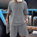 Men's Clothing Jacquard Checkerboard Solid Color Short Sleeved Shorts Suit_viptrois.com
