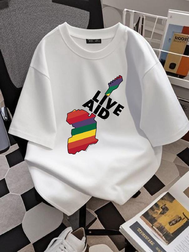 Vintage 80s LIVE AID T Shirt 1985 SAVES LIVES Rock Tour Paper Thin Distressed Casual Homme Graphic Top For Everyday Wear Designer Clothes_viptrois.com