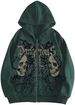 WDIRARA Men's Casual Long Sleeve Hoodie Zip up Skull Print Drawstring Design Gothic Style Streetwear for Men_viptrois.com