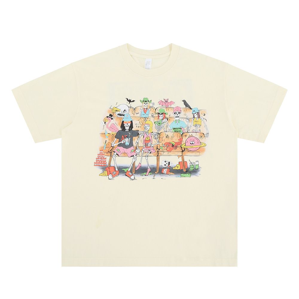 Men's Clothing Floral Cross Washed Heavy Round Neck Short Sleeve T Shirt Men_viptrois.com