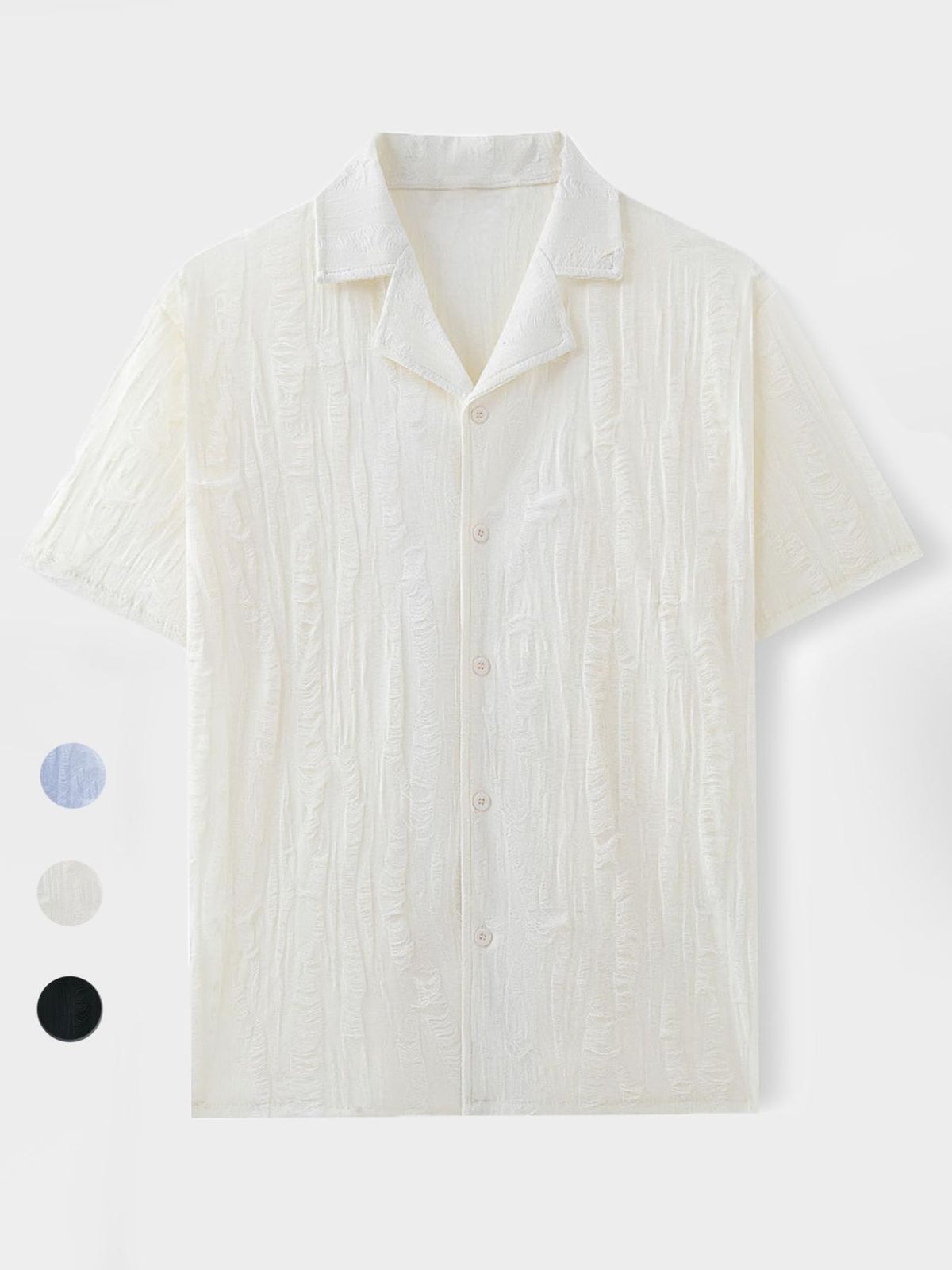 Men's Clothing Summer Men's Tops Cuban Collar Short Sleeve Shirt Loose Half Sleeve Non Iron Shirt_viptrois.com