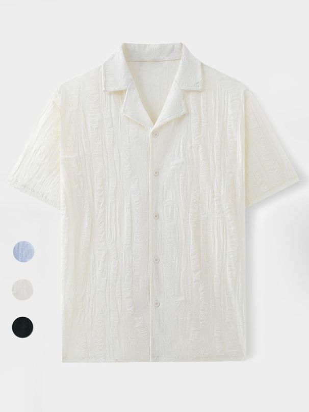 Men's Clothing Summer Men's Tops Cuban Collar Short Sleeve Shirt Loose Half Sleeve Non Iron Shirt_viptrois.com