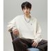 Vintage-Inspired Letter Embroidery Crewneck Sweatshirt For Men - Retro Textured Jacquard Pullover With Contrast Color Design_viptrois.com