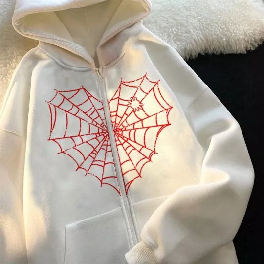 Colorful Spider Web Street Hip Hop Gothic Y2K Black Zipper Hoodie Harajuku Jacket Sweatshirt For Women_viptrois.com