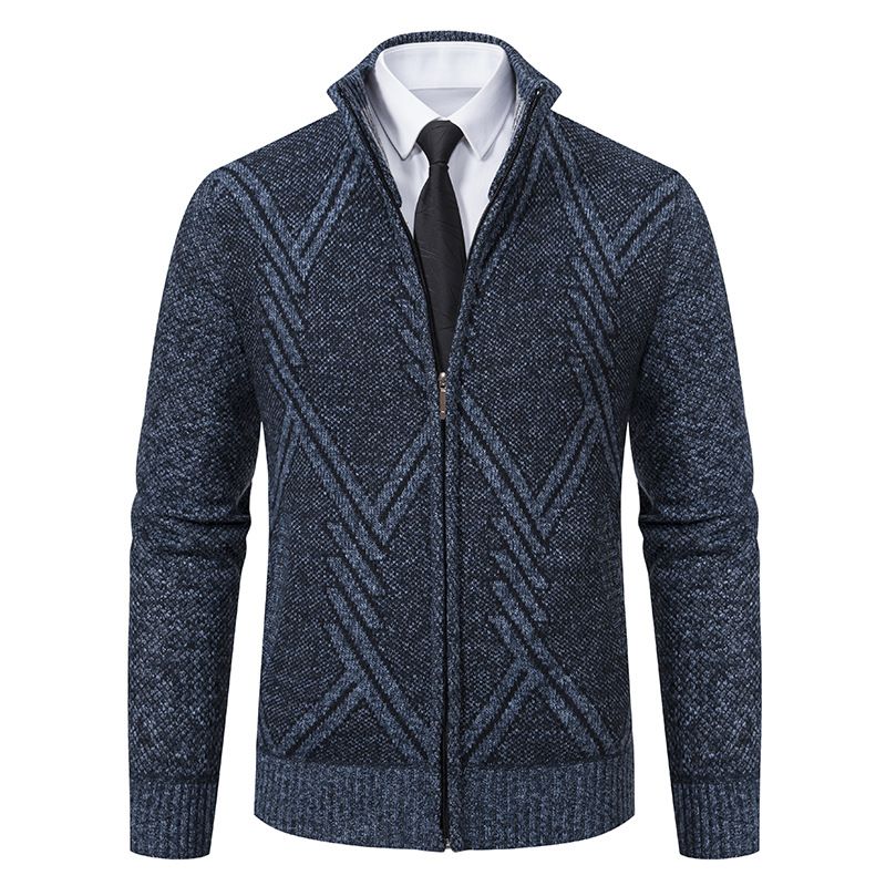 "Men’s Fleece-Lined Stand Collar Knit Sweater – Slim-Fit Long Sleeve Pullover With Breathable Polyester Blend & Wrinkle-Free Finish_viptrois.com