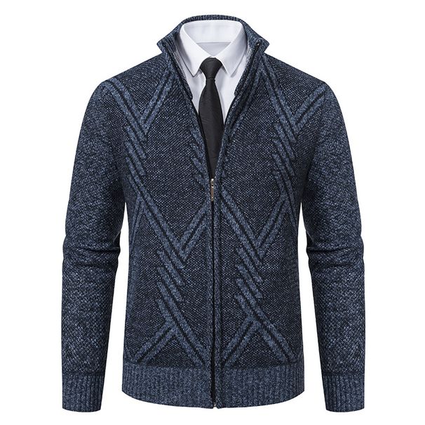 "Men’s Fleece-Lined Stand Collar Knit Sweater – Slim-Fit Long Sleeve Pullover With Breathable Polyester Blend & Wrinkle-Free Finish_viptrois.com