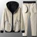 Men's Clothing Men's Autumn And Winter Hooded Zipper Lambskin Thick Warm Solid Color Sweatshirt Trousers Sports US Print Style_viptrois.com