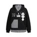 College Style Two-Piece Hooded Sweatshirt For Men Irregular Color Block Plaid Cartoon Dog Ear Hat Trendy Brand_viptrois.com