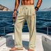 Men's Casual Elastic Waist Pants - Straight Leg Breathable Trousers For Outdoor & Beach Vacation | Comfortable Lightweight Travel Pants_viptrois.com