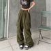 Men's Clothing High Street Style Cargo Casual Pants For Women, 2025 New Style, Loose Straight Leg, Wide Leg, Large Pockets, Retro Jogger Trousers._viptrois.com