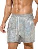 Premium Products Men's Plaid Shiny Leather Shorts, Fashionable And Casual Five Quarter Pants, Plus Size Men's Beach Shorts_viptrois.com
