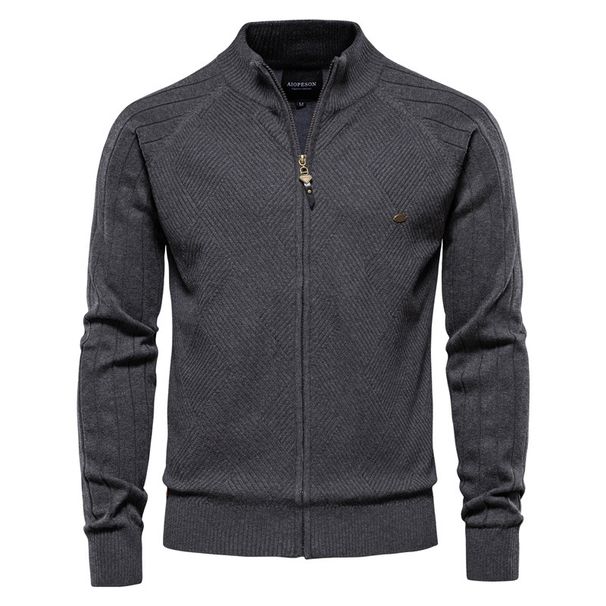 AIOPESON Argyle Solid Color Cardigan Men Casual Quality Zipper Cotton Winter Mens Sweaters Fashion Basic Cardigans For Men_viptrois.com