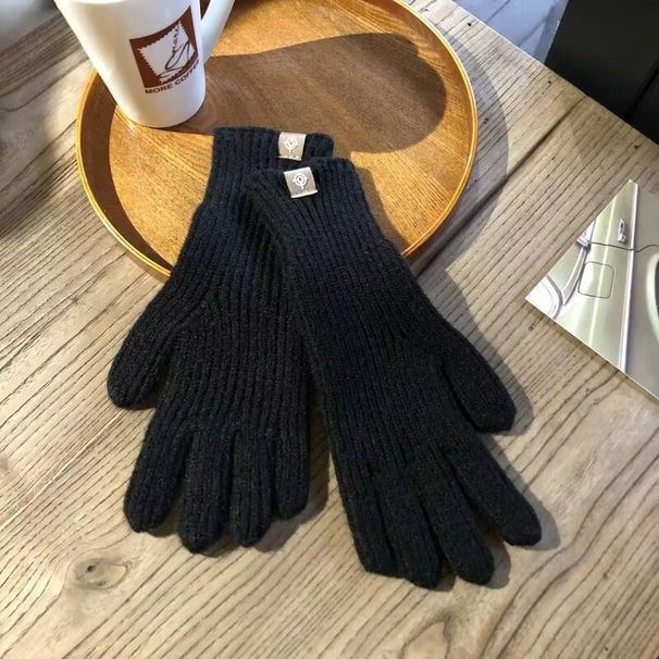 Solid Color Knitted Label Women's Gloves Fingerless Touchscreen Cold-Proof Harajuku Style Autumn Winter Warm_viptrois.com