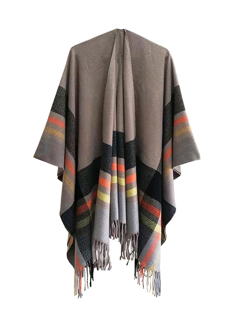 Unisex Spring fall women's cape double-sided plaid split acrylic cape_viptrois.com