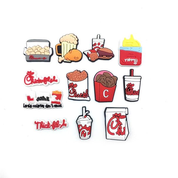 12-piece Cartoon Burger Fried Chicken Shoes Floral Decoration Buckle Personalized DIY Student Garden Shoe Buckle Accessories_viptrois.com