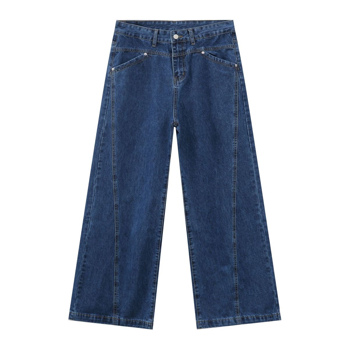 Men's Clothing Denim | Retro Washed Front And Back Split Straight Jeans Men's Trendy Brand Loose Wide Leg Trousers_viptrois.com