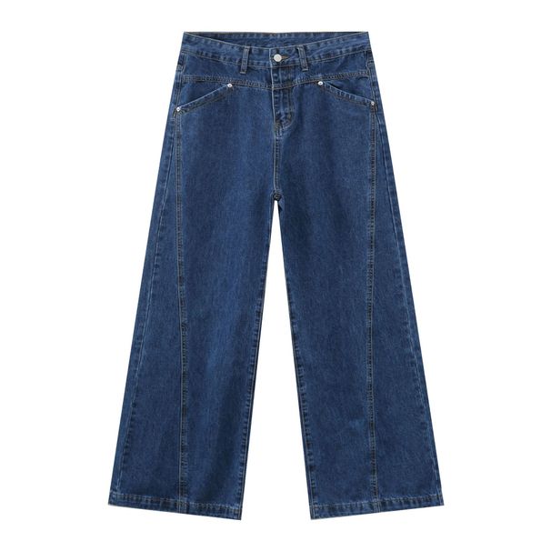 Men's Clothing Denim | Retro Washed Front And Back Split Straight Jeans Men's Trendy Brand Loose Wide Leg Trousers_viptrois.com