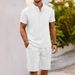 Men's Clothing New Men's Casual Henry Shirt Tops Shorts Sports Suit_viptrois.com