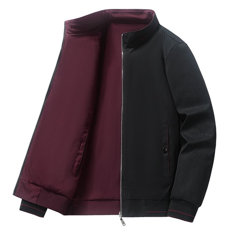 Men's Reversible Bomber Jacket, Lightweight Polyester Workwear Coat For Business Casual & Daily Wear (Black, Army Green, Beige, Coffee)_viptrois.com