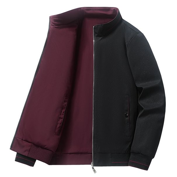 Men's Reversible Bomber Jacket, Lightweight Polyester Workwear Coat For Business Casual & Daily Wear (Black, Army Green, Beige, Coffee)_viptrois.com