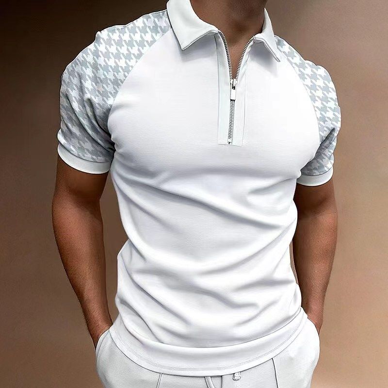 New 2025 Men's Summer Polo Shirt Striped Plaid Print Short Sleeve T-shirt Man Casual Business Tops Half Zip Lapel Pullover Male Trendy_viptrois.com