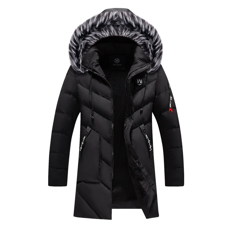 Men's Long Hooded Winter Coat With Fleece Lining, Heavyweight Cotton Jacket For Cold Weather, Plus Size Parka With Zipper Pockets_viptrois.com