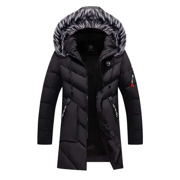 Men's Long Hooded Winter Coat With Fleece Lining, Heavyweight Cotton Jacket For Cold Weather, Plus Size Parka With Zipper Pockets_viptrois.com
