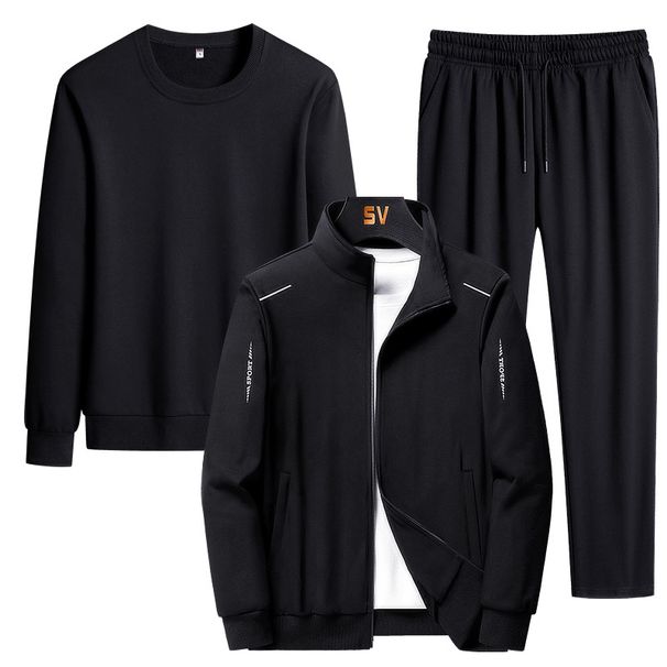 2025 New suit solid color stand up collar men's spring and autumn long sleeved cardigan sports pants three piece set 4bbf_viptrois.com