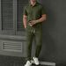 Men's Rib-Knit Polo Shirt & Pants Set - Stretch Polyester Business Casual Outfit For Fall & Spring Color-Fast Collar_viptrois.com